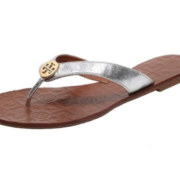 Tory Burch | Thora Metallic Silver Sandals | Size 10M - Picture 1 of 7
